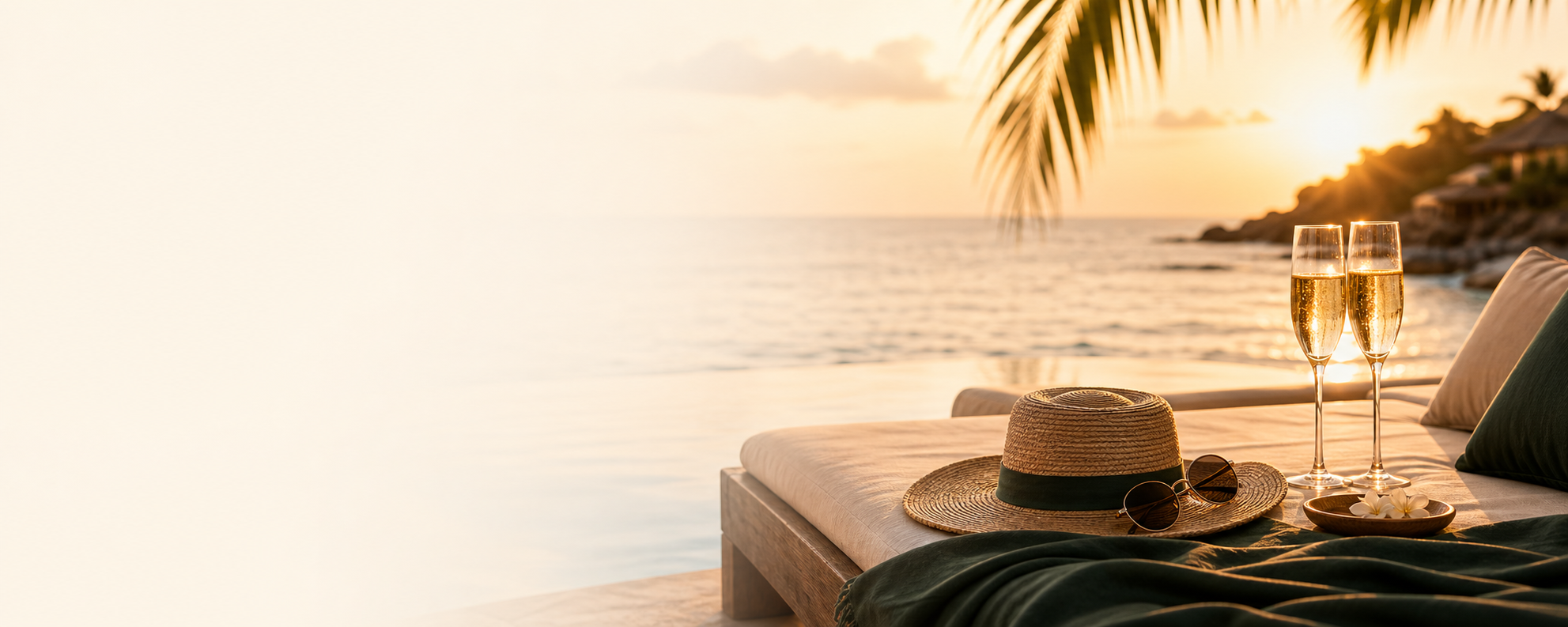 A quiet tropical honeymoon setting at sunset